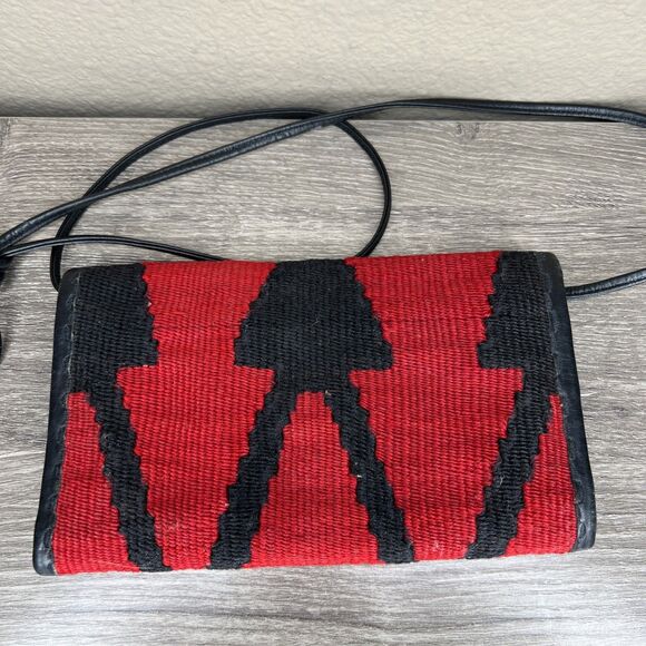Harold's Kilim Style Crossbody Bag Wallet Woven Red Black Hippie Boho Southwest - Picture 6 of 9
